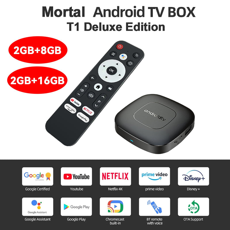Android 13 Mortal T1 TV-Box Ram 2 GB ROM 8/16 GB Media Player Receiver Set-Top-Box