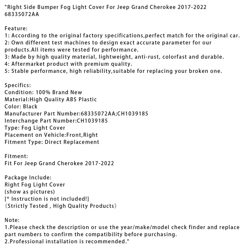 Nebelscheinwerferabdeckung rechts für Jeep Grand Cherokee (2017–2022), Teilenummer: 68335072AA