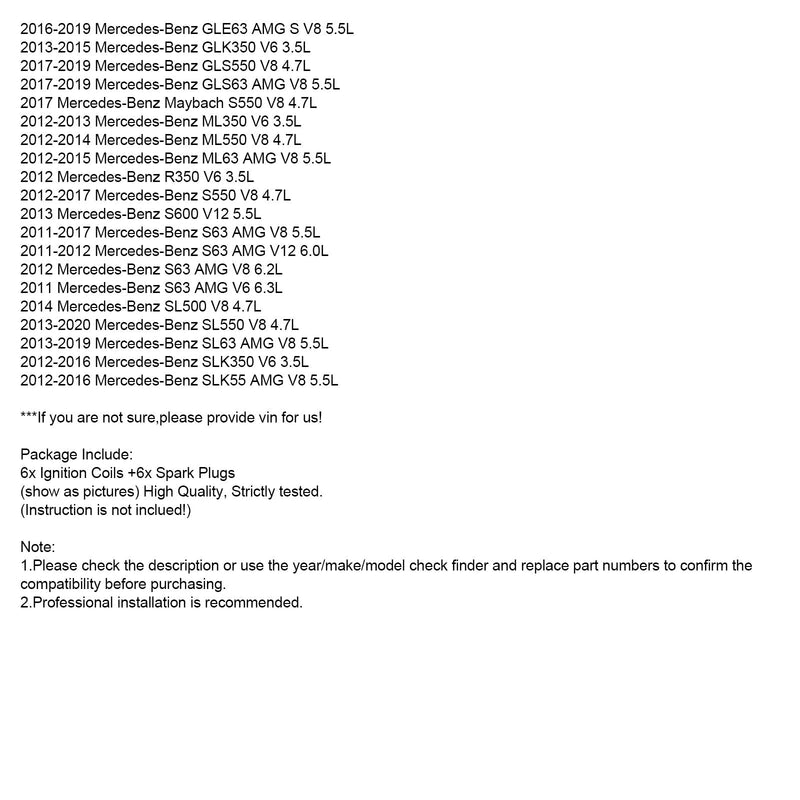 2013-2016 Mercedes-Benz GL63 AMG V8 5,5 l Zündspule + Zündkerze UF741 6 Stück 2769063700