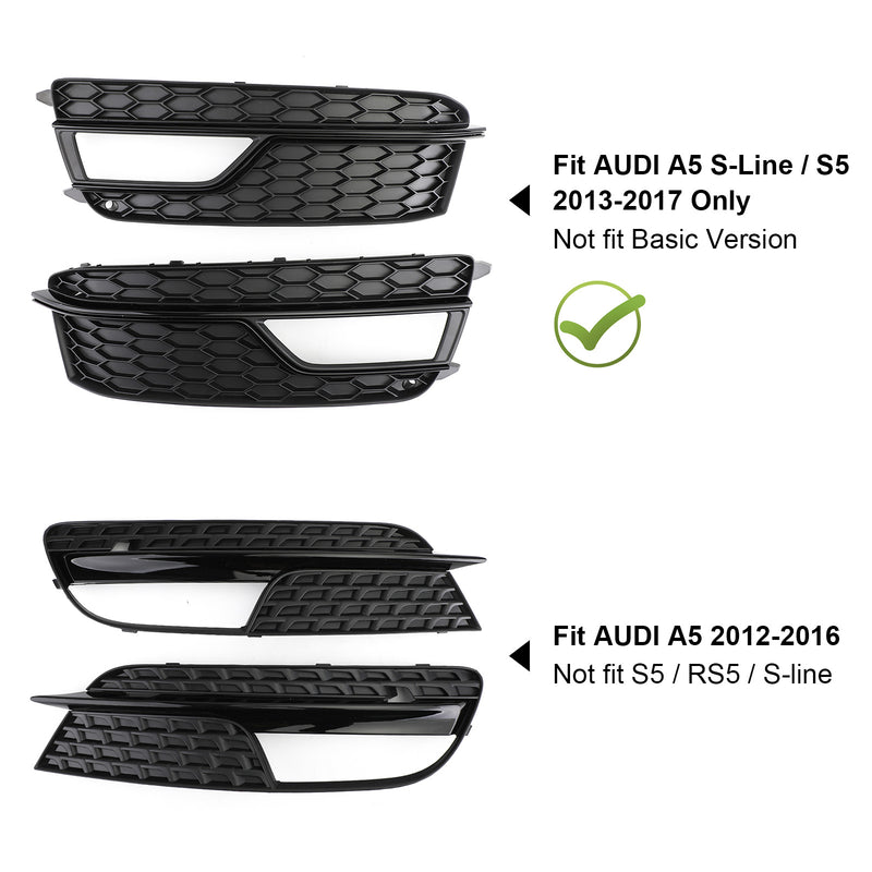 2013-2016 AUDI A5 S-Line S5 Par främre dimlampa Svart trim Grillar Grill