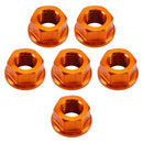 Pakke med 6 aluminiums bakhjulsflensmuttere M10x1,5 mm oransje for motorsykkel