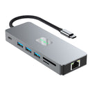 11 v 1 TYPE-C až RJ45 Gigabit USB 3.0 HDMI VGA Audio USB-C Data SD/TF PD100W