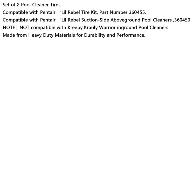 2 Reifen – Teilenummer 360455 für Pentair „Lil Rebel“-Poolreiniger mit Saugseite