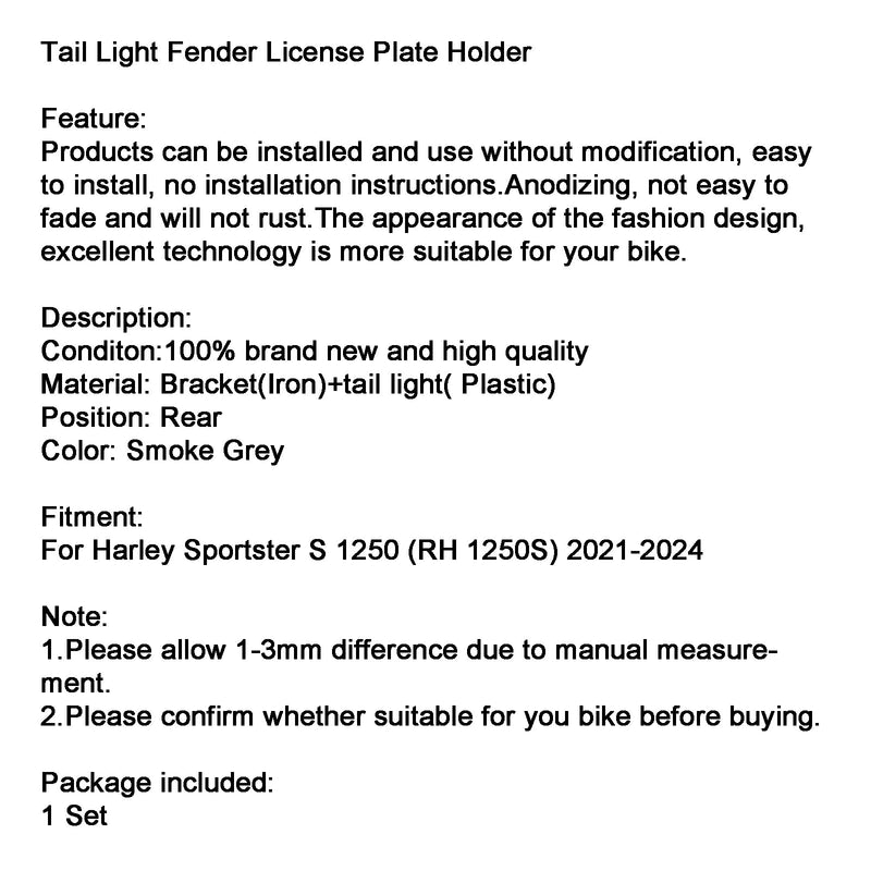 2021-2024 Harley Sportster S 1250 (RH 1250S) Nummerpladeholder baglygteskærm