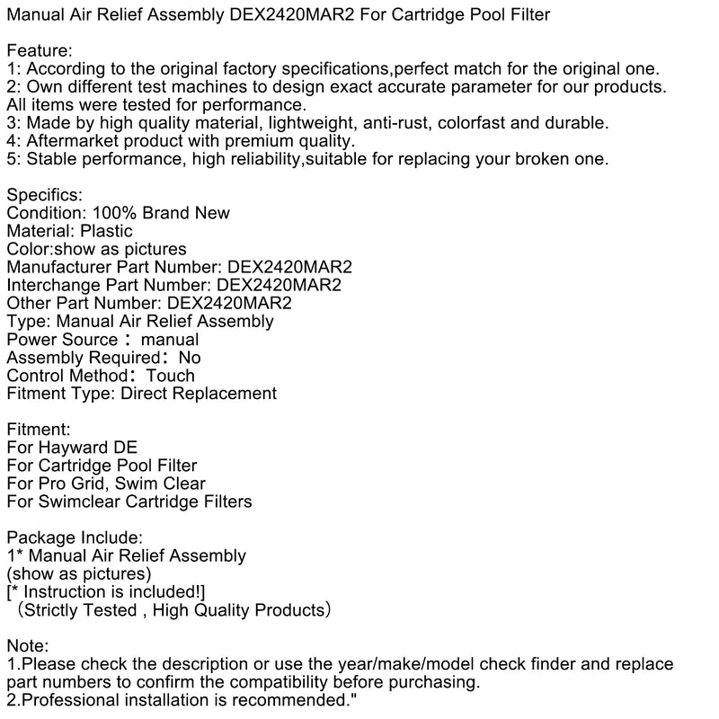 Manuaalinen ilmanvaihtokokoonpano DEX2420MAR2 patruunoille POY -suodatin