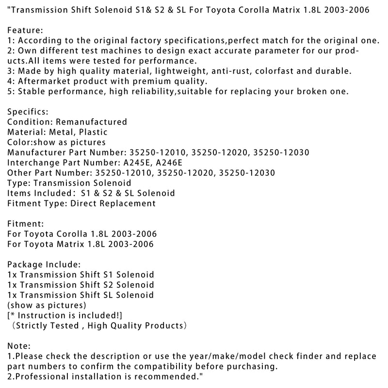 2003-2006 Toyota Corolla 1.8L vaihdelaatikko Magnet S1 & S2 & SL 35250-12010 35250-12020