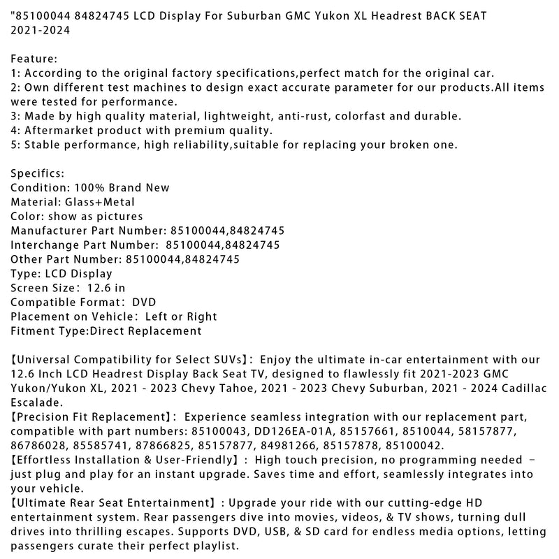 2021-2024 Cadillac Escalade LCD-Anzeige 85100044 84824745 DD126EA-01A