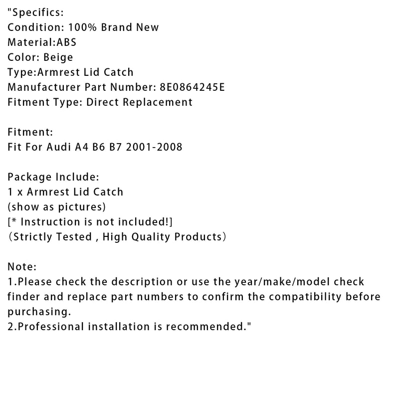 2001-2008 Audi A4 B6 B7 Beige Konsole Mittelarmlehne Deckelriegel 8E0864245E