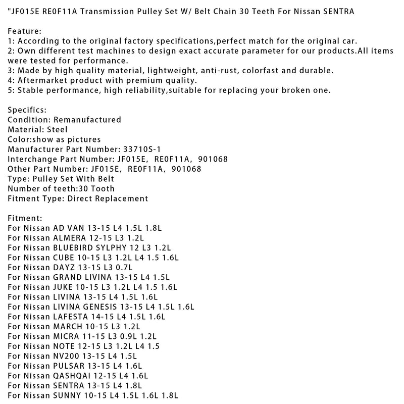 2013 MITSUBISHI B-LIMOUSINE L3 1.0L 1.2L Getrieberiemensatz mit Riemenkette 30 Zähne JF015E RE0F11A