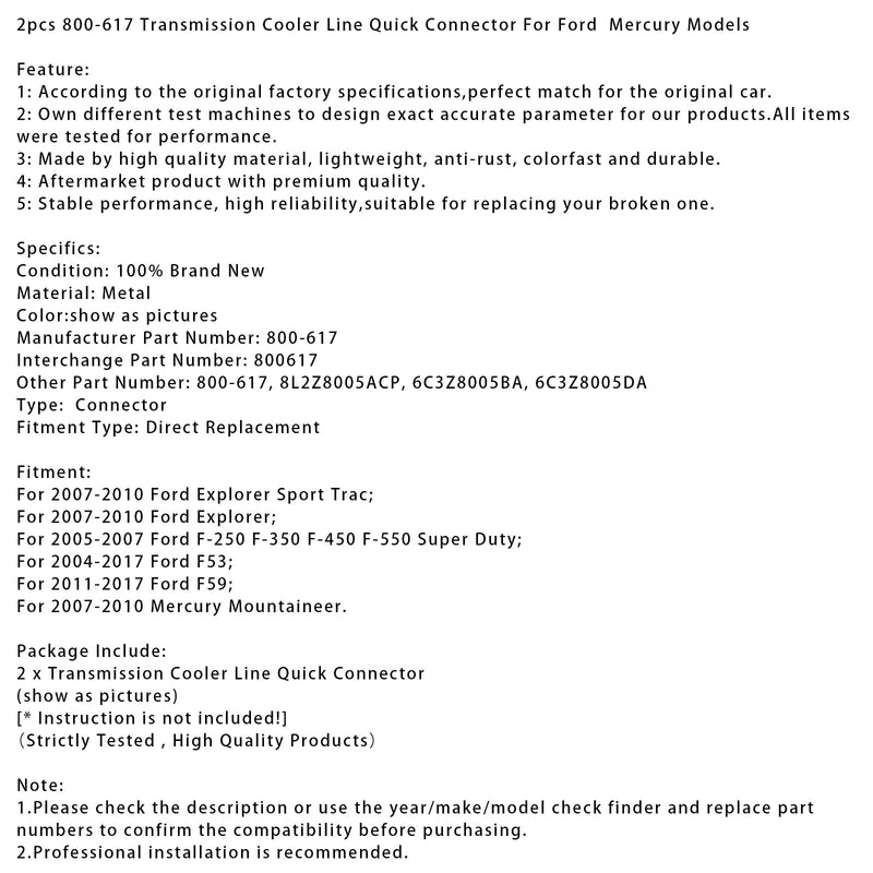 2PCS 800-617 Übertragung Kühler Linie Schnell Anschluss Für Ford Mercury Modelle