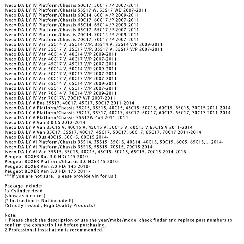 2011–2014 Iveco Daily V Kastenwagen 35C17, 35S17, 40C17, 45C17, 50C17, 60C17, 65C17, 70C17 Zylinderkopf 908559 0200KC