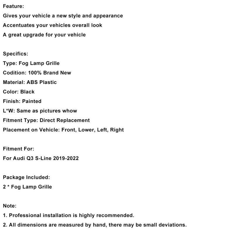 2019–2022 Audi Q3 S-Line 2 Stück glänzend schwarz Frontstoßstangen-Kühlergrillabdeckung