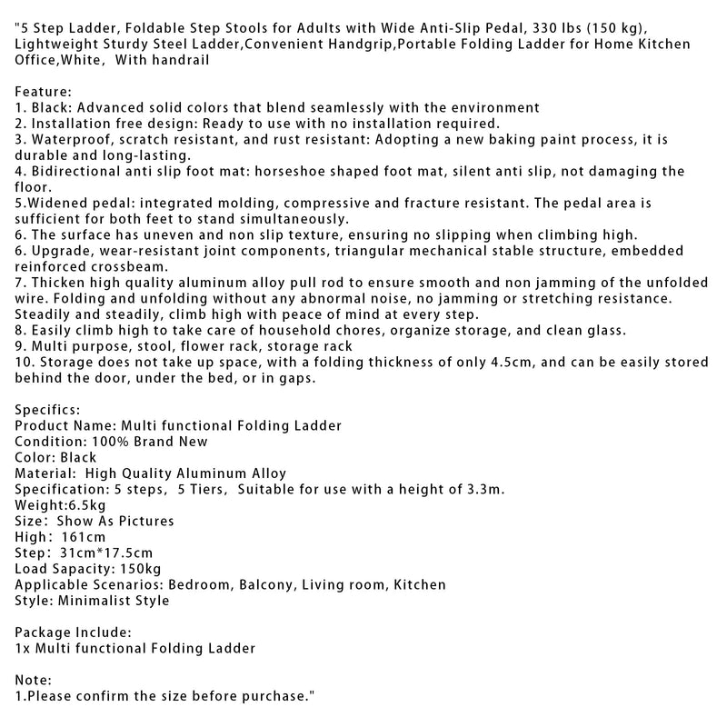 5-stegsledare, vikbar stegpall, aluminiumhuvudchef med anti-halkpedal