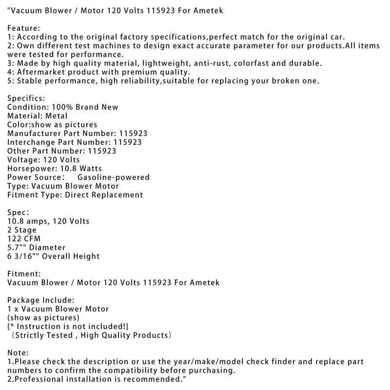 Soprador de vácuo Ametek 120 volts 115923