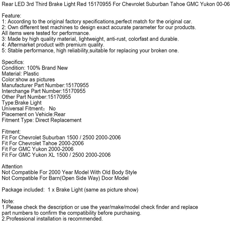 Dritte LED-Bremsleuchte hinten, rot, Teilenummer 15170955, für Chevrolet Suburban 00-06