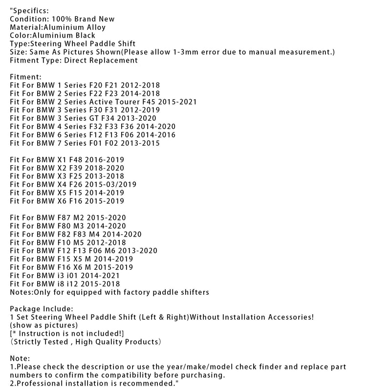 Schaltwippenverlängerung für BMW F-Serie F30 F31 F32 F10 X3 X5 Aluminium Schwarz