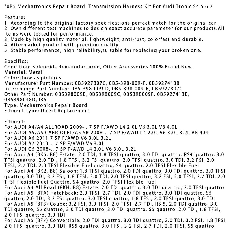 2008-onwards AUDI Q5 7 SP F/AWD L4 2.0L V6 3.0L 3.2L 0B5 Mechatronics Repair Board Transmission Harness Kit