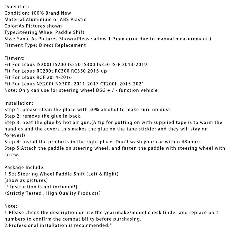 Lenkrad-Schaltwippen-Erweiterungen für Lexus IS RC RCF NX