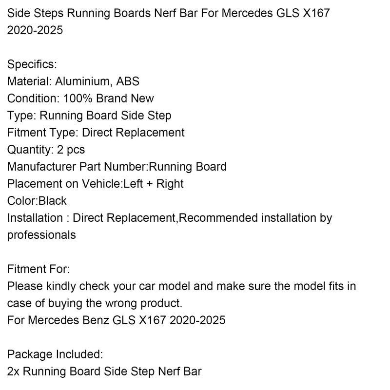 2020-2025 Mercedes GLS X167 Side Steps Running Boards Nerf Bar For  Left + Right Running Board Side Step