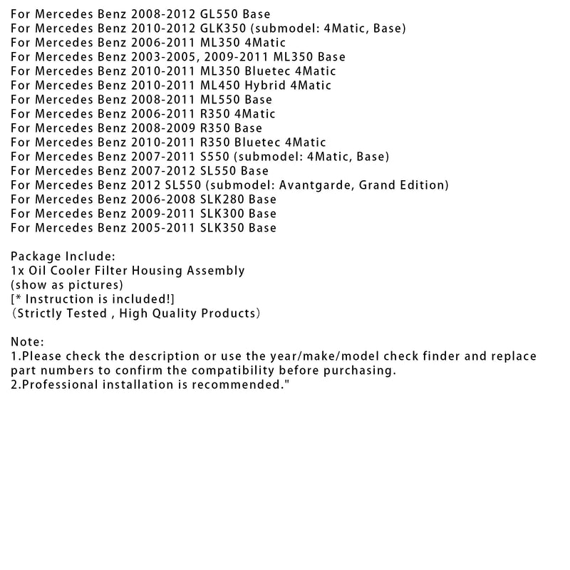 2010–2011 Mercedes Benz ML350 Bluetec 4Matic Ölfiltergehäuse und Ölkühler 2721800410 14551968