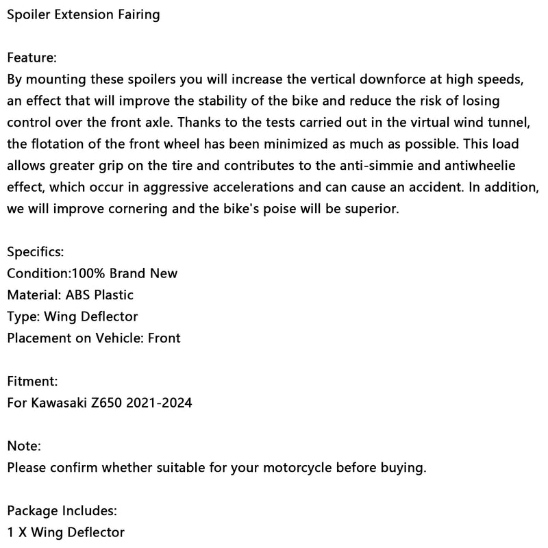 2021-2024 Kawasaki Z650 Etuvoiman spoilerin laajennusvalu hiili