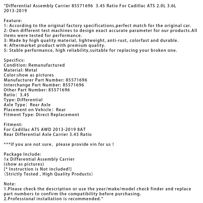 2013–2019 Cadillac ATS AWD 8AT Hinterachsdifferentialträger 85571696 3.45