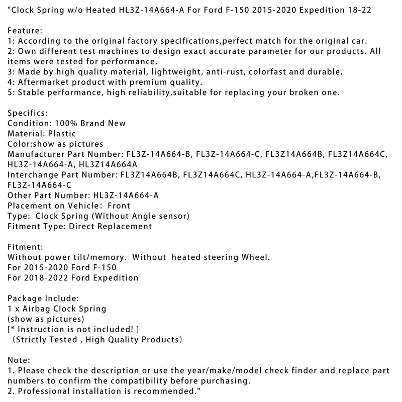 2018-2022 Ford Expedition skiftende fjer uden opvarmning af HL3Z-14A664-A