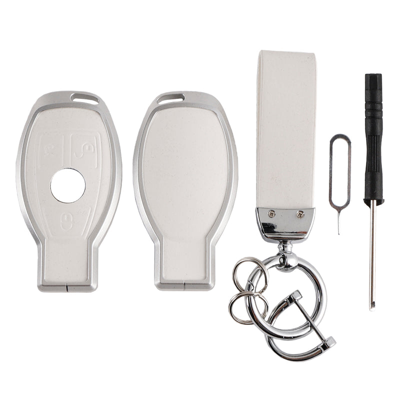 Benz GLC GLK CLS Leder Legierung Aluminium TPU Autoschlüssel Weiß Fall Abdeckung