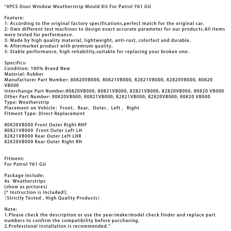 Patrol Y61 GU 4-teiliges Dichtungsset für Tür und Fenster