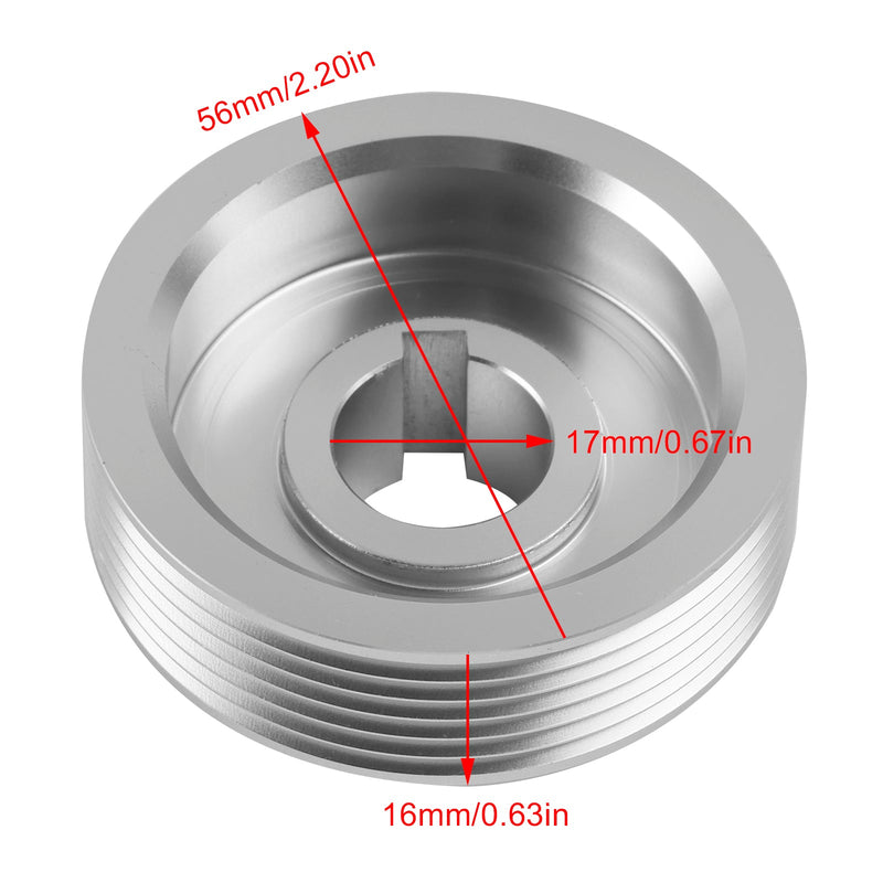 22-560/580 Riemenscheibe mit Schlüssel. Der Außendurchmesser beträgt 56 mm und die Bohrung 17 mm.