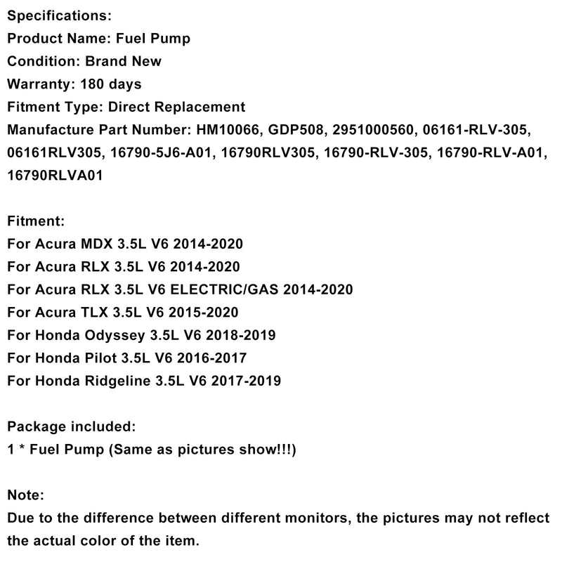 High Pressure Fuel Pump 16790-5J6-A01 Fit Acura MDX 3.5L Fit Odyssey