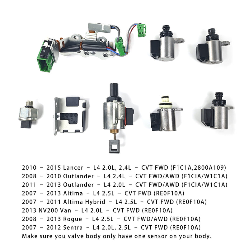 2008–2010 Outlander – L4 2,4 l – CVT FWD/AWD (F1CIA/W1C1A) CVT-Getriebe-Magnetventil-Kit JF011 Ein Sensor