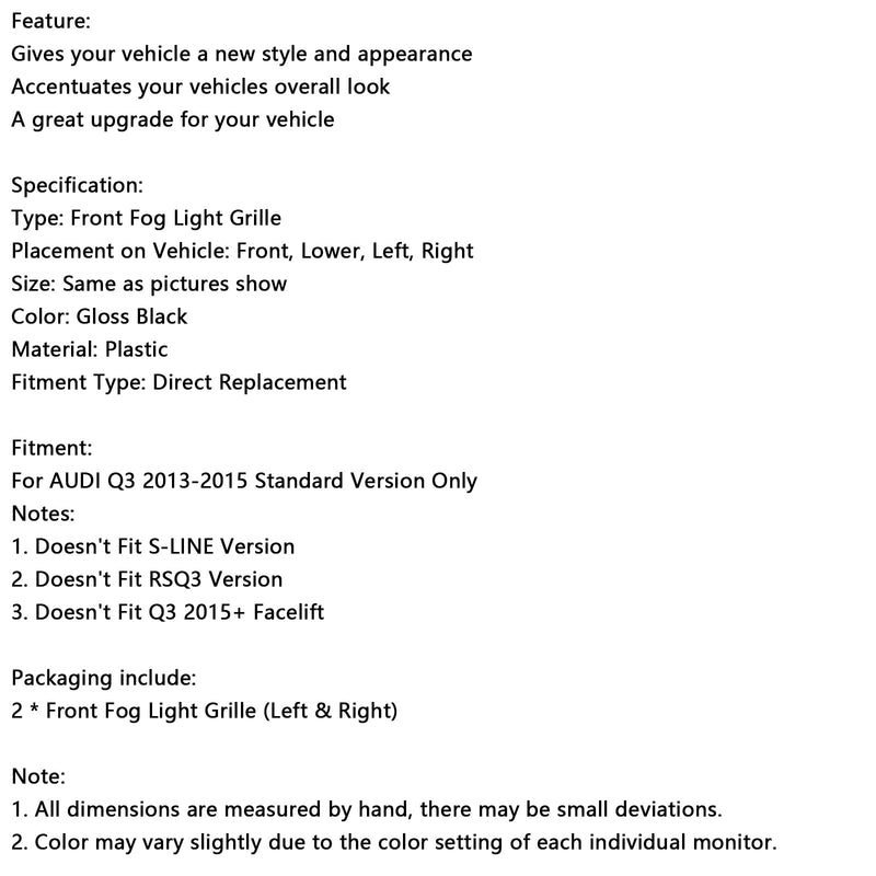2013–2015 Audi Q3 RSQ3 Style Honeycomb tåkelys dekker svart blank