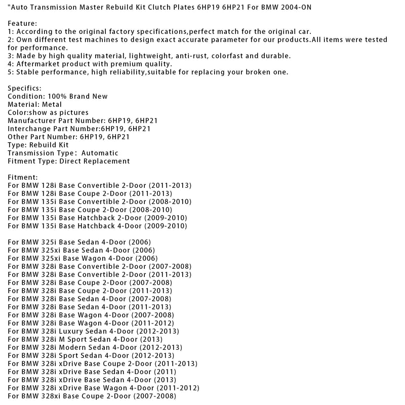 Auto Übertragung Master Rebuild Kit Kupplung Platten 6HP19 6HP21 Für BMW 2004-AUF