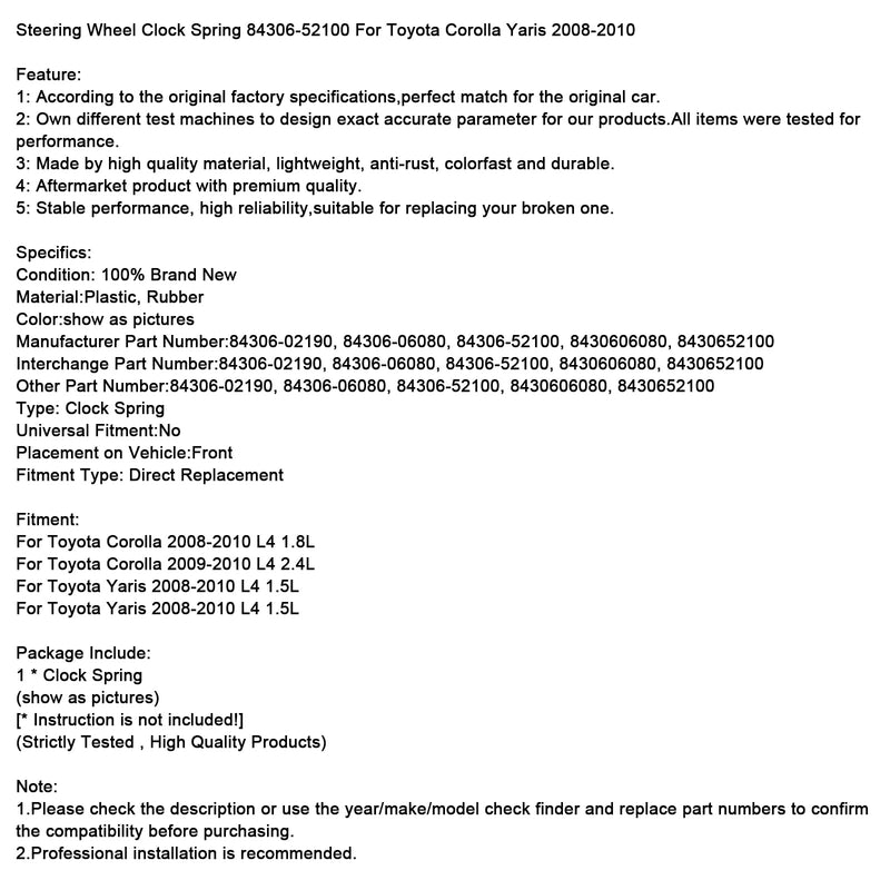 Lenkrad-Uhrfeder 84306-52100 Für Toyota Corolla Yaris 2008-2010