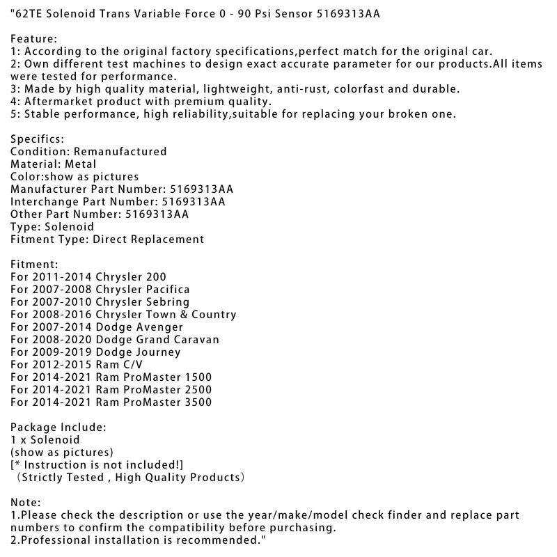 2014-2021 RAM PROMASAS 3500 62T Magnnet-lähetin muuttuvalla voimalla 0-90 PSI -anturi 5169313AA