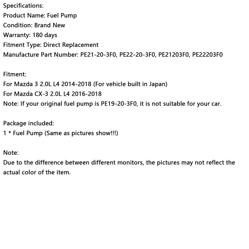 2016–2018 Mazda CX-3 2.0L L4 Hochdruck-Kraftstoffpumpe PE22-20-3F0 PE22203F0