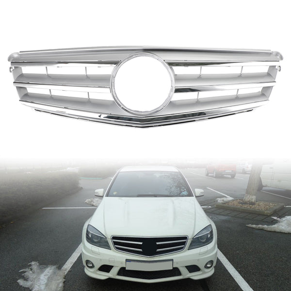 Kratka przedniego zderzaka dla Benz klasy C W204 Z emblematem LED C300/C350 08-14 Chrom