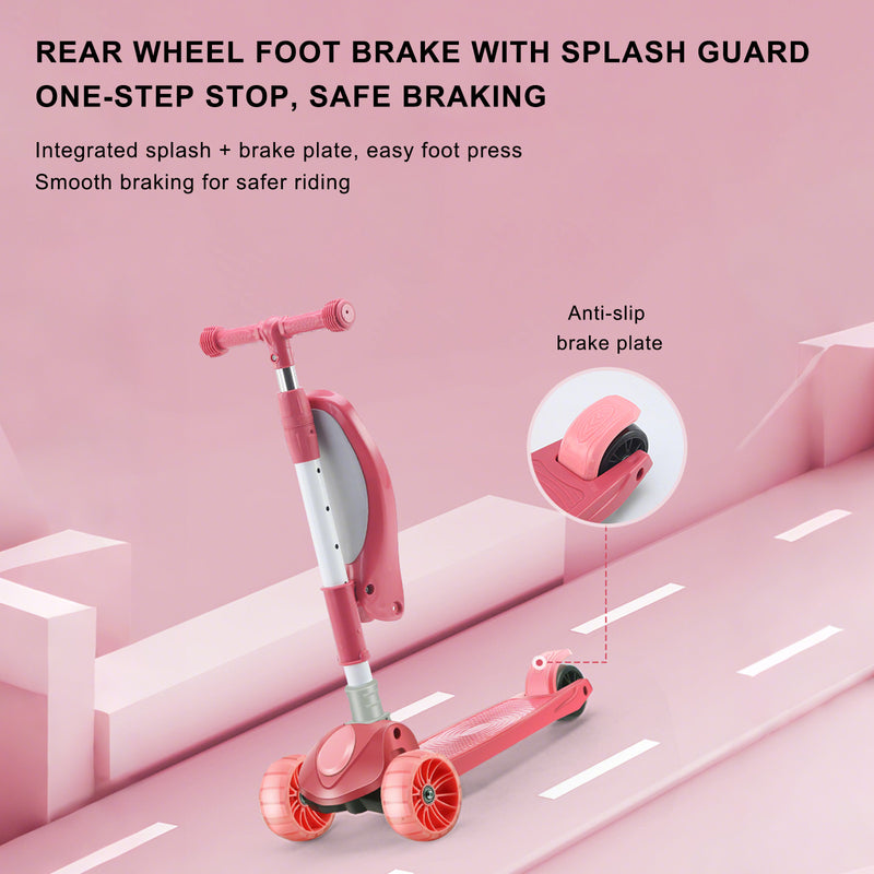 2-in-1 Kinderroller mit klappbarem Sitz, LED-Licht, 3 Rädern und verstellbarem Klapp-Lenker – Blau/Rosa