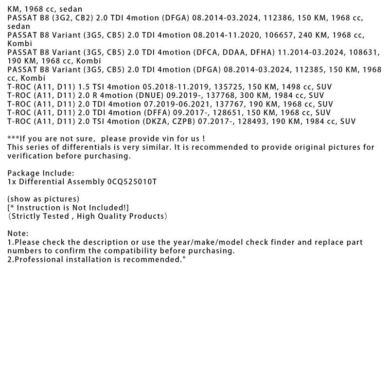 10.2016-up Skoda KODIAQ I (NS6, NS7, NV7) 2.0 TDI 4x4 Hinterachsgetriebe Differential 0CQ525010T