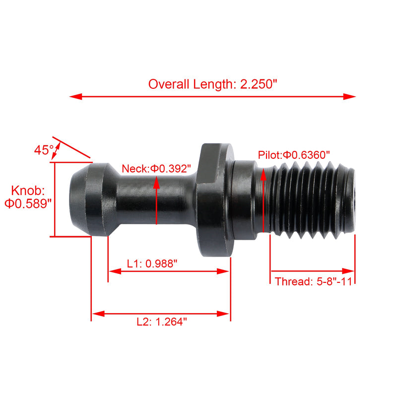 5 stykker CAT40 45° Pull Stud Retention Knott Passer alle Haas CAT40 CNC Black