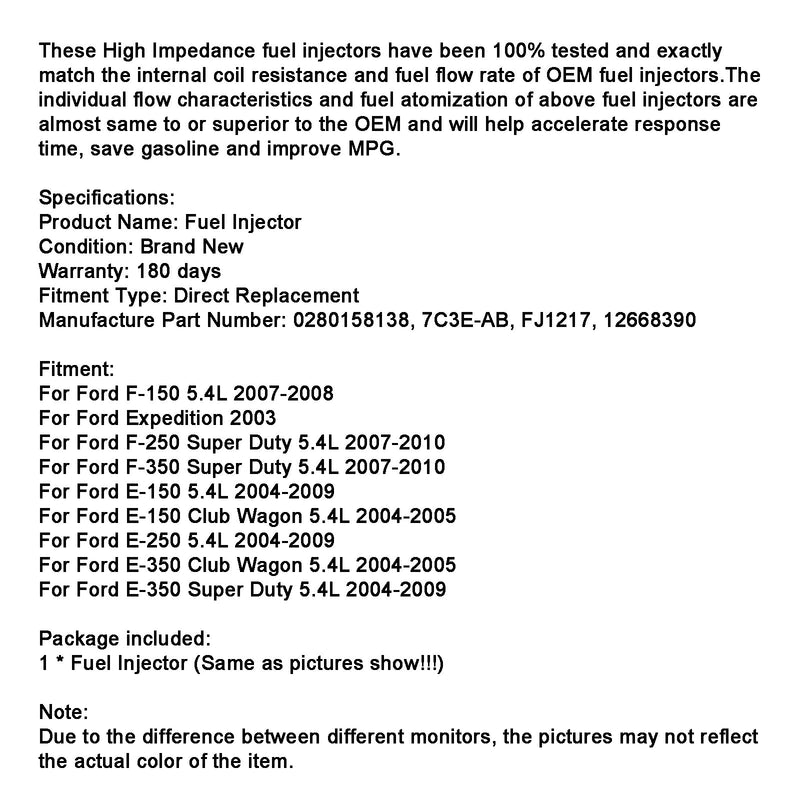1 szt. Wtryskiwacz paliwa 0280158138 pasuje do Ford F150 F-150 5.4L 2007-2009 E150 E250
