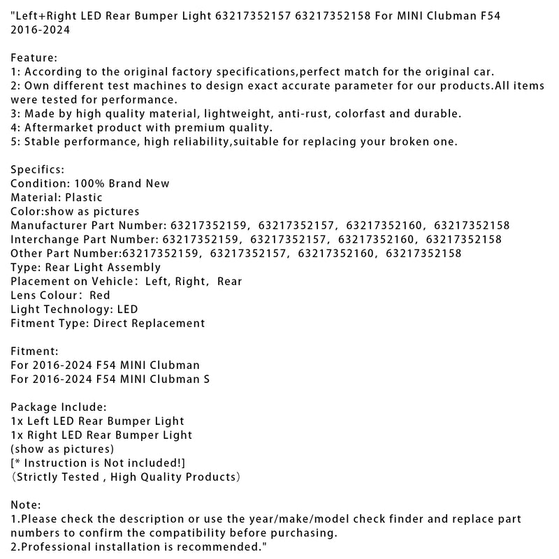 2016–2024 MINI Clubman F54 links + rechts LED Heckstoßstange Licht 63217352157 58