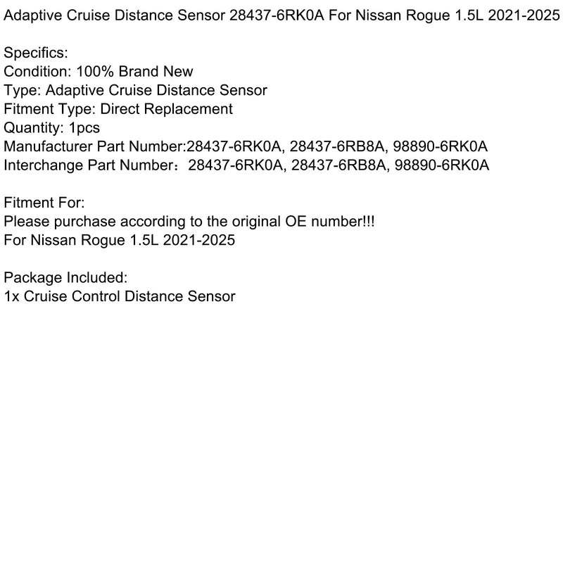 2021-2025 Nissan Rogue 1.5L Adaptiver Cruise-Distanzsensor 28437-6RK0A 28437-6RB8A