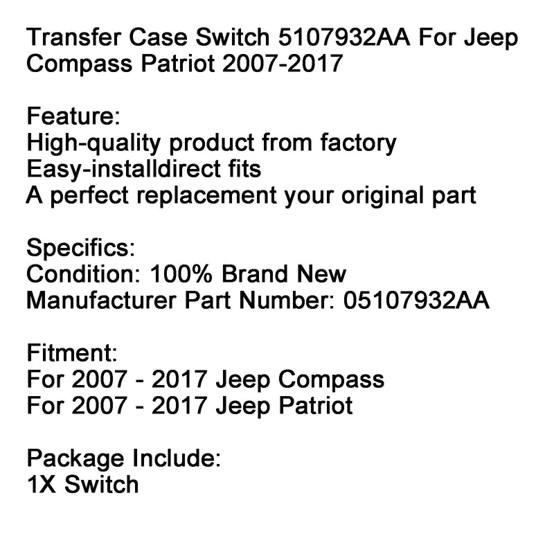 Overføringsboksbryter 5107932AA for Jeep Compass Patriot 2007-2017