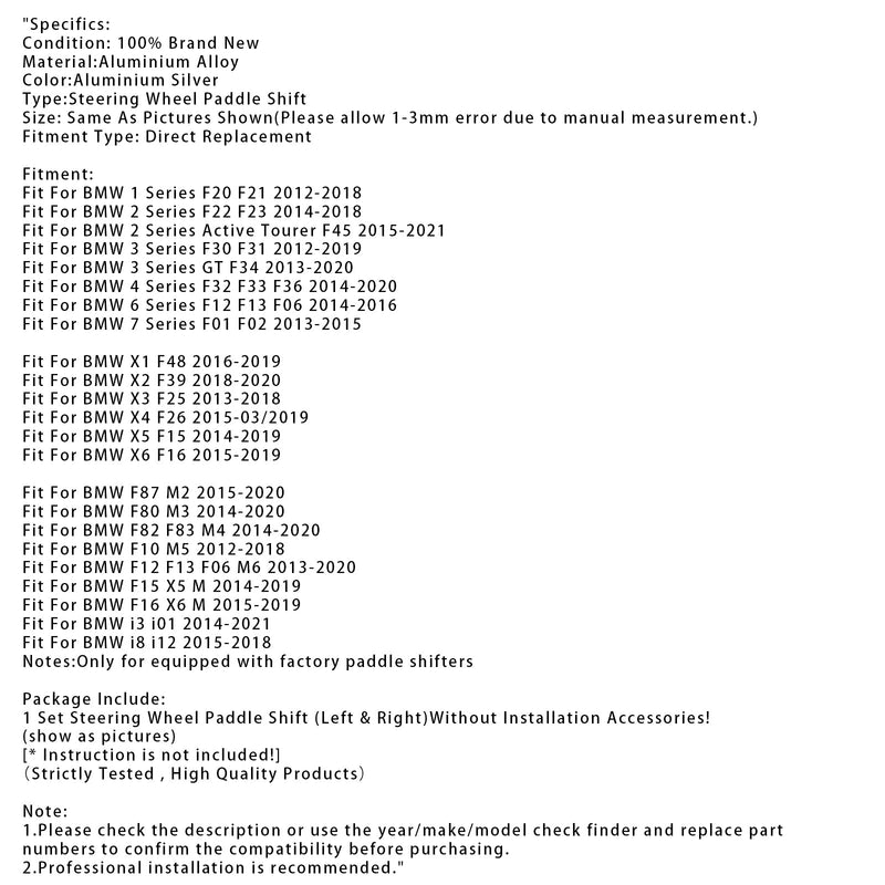 Schaltwippenverlängerung für BMW F-Serie F30 F31 F32 F10 X3 X5 Aluminium Silber