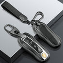 Autoschlüsselhülle aus Aluminiumlegierung mit TPU-Finish, silberfarben, mit Schnalle für Porsche Cayenne