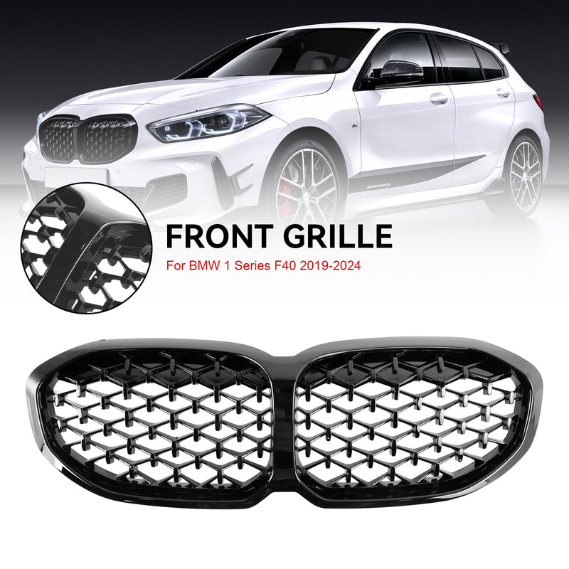 Parrilla renal BMW Serie 1 F40 2019-2024 en negro brillante con diseño de diamante