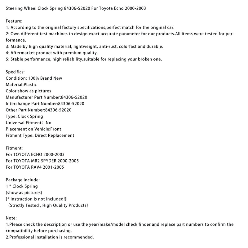 Wickelfeder für Lenkrad 84306-52020 für Toyota Echo 2000-2003