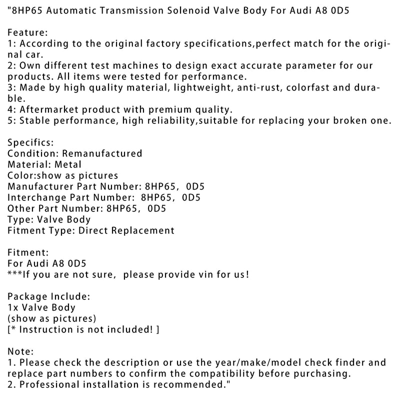 Obudowa elektrozaworu automatycznej skrzyni biegów Audi A8 0D5 8HP65